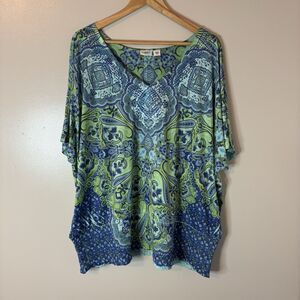 Cato Woman Dolman Sleeve Blouse Blue Green Paisley Top Elastic Waist Sz …